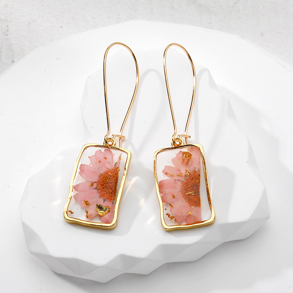 Handmade Pressed Flowers Resin Drop Earrings