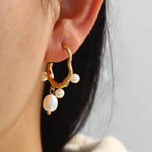 Art Pearl Hoop Earrings