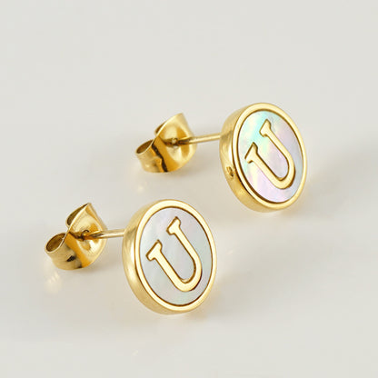 Custom Shell Letter Stud Earrings