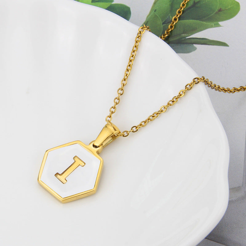 Hexagon Shell Initial Pendant Necklace