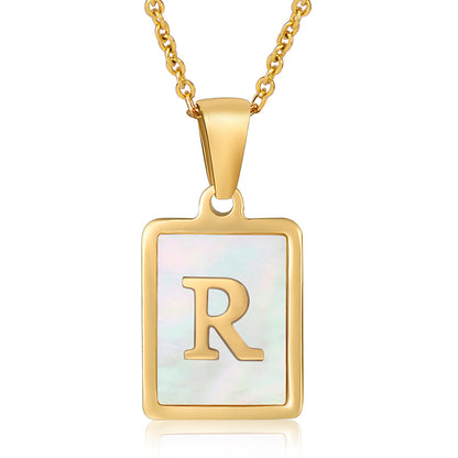 Vintage Initial Shell Pendant Necklace