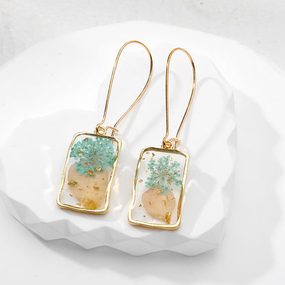 Handmade Pressed Flowers Resin Drop Earrings