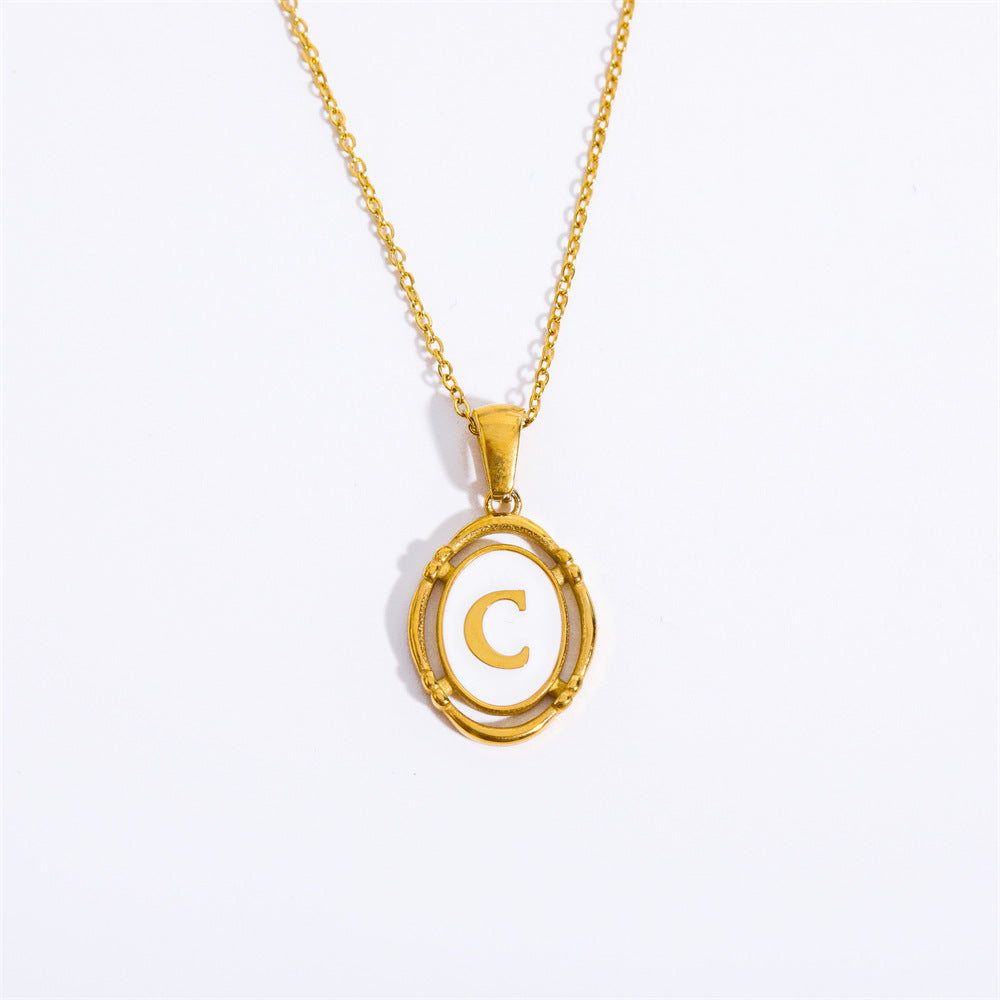 Vintage Initial Oval Pendant Necklace