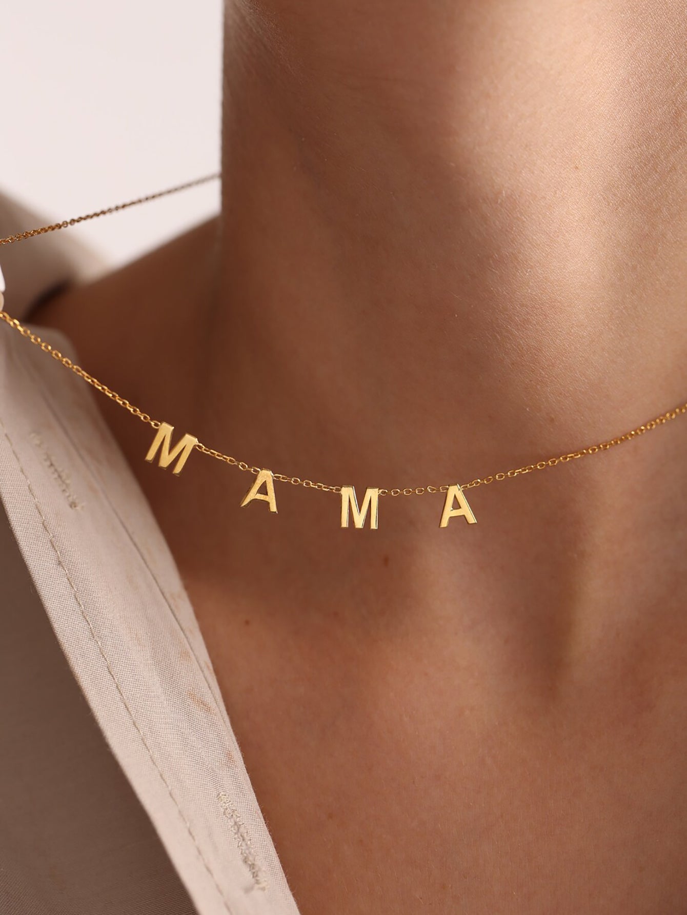 Custom MAMA Letter 18K Gold Chain Necklace