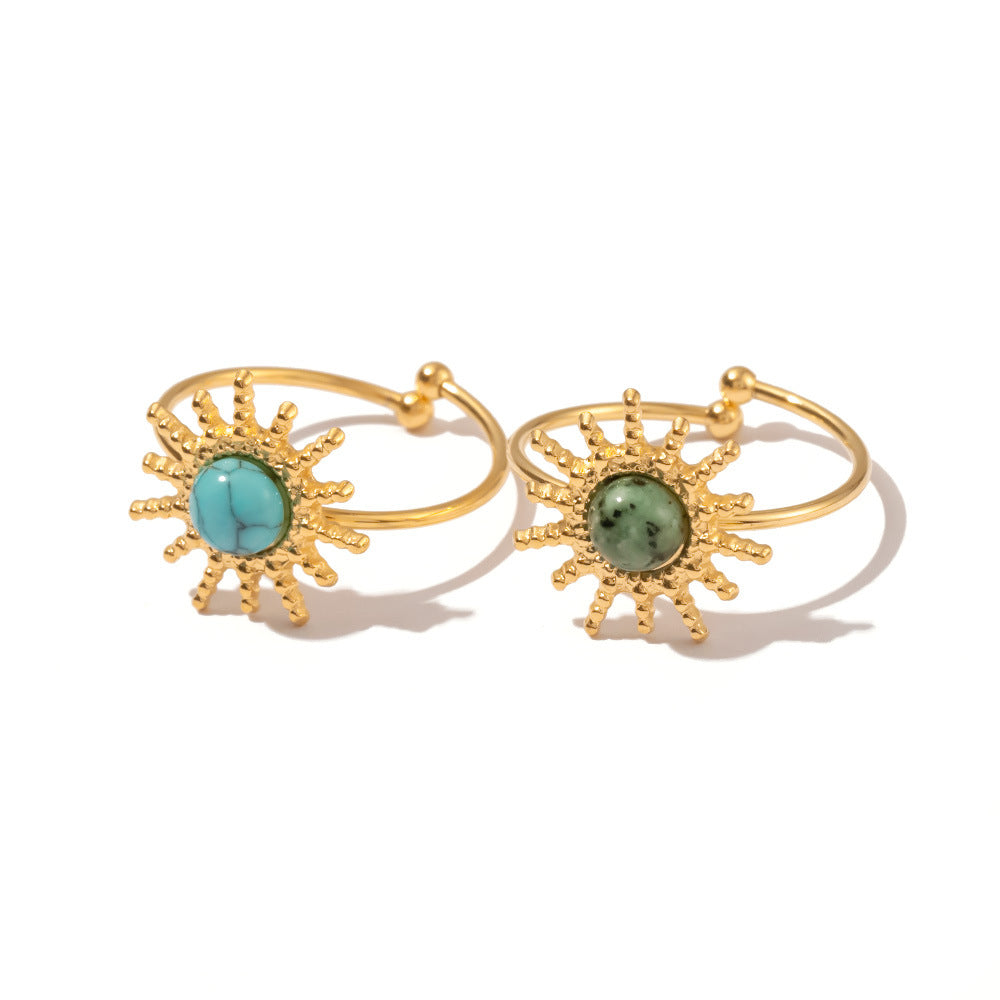 Boho Sun Turquoise Gold Open Ring