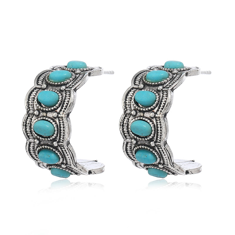 Rustic Turquoise Hoop Earrings