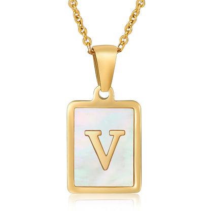 Vintage Initial Shell Pendant Necklace