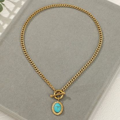 Vintage Oval Turquoise Pendant Necklace