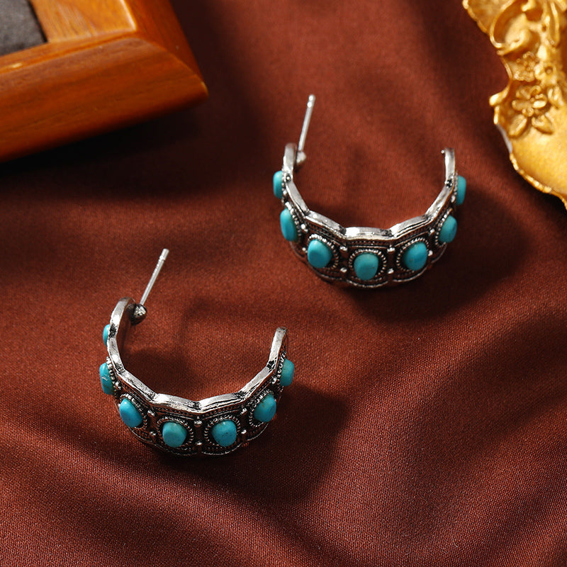 Rustic Turquoise Hoop Earrings