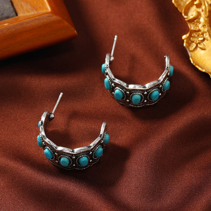 Rustic Turquoise Hoop Earrings