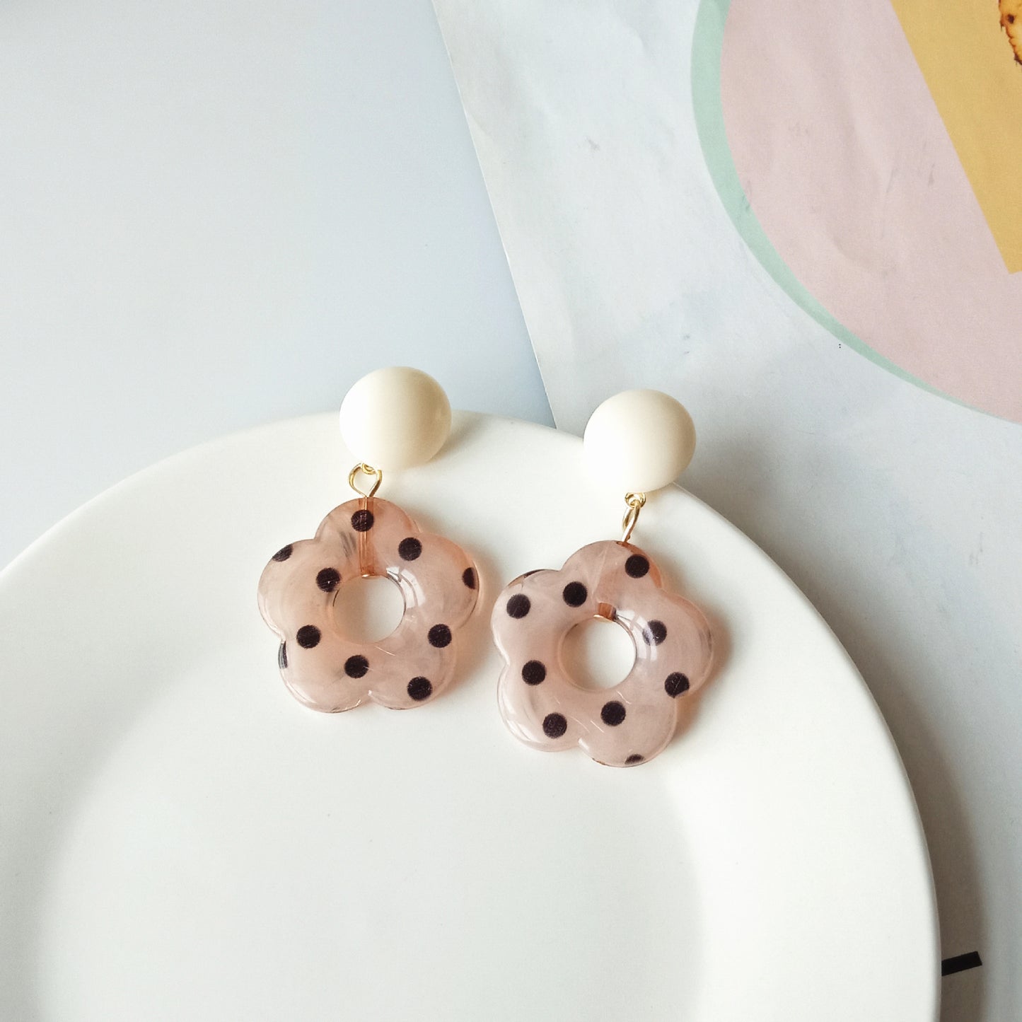 Classic Polka Floral Resin Dangle Earrings