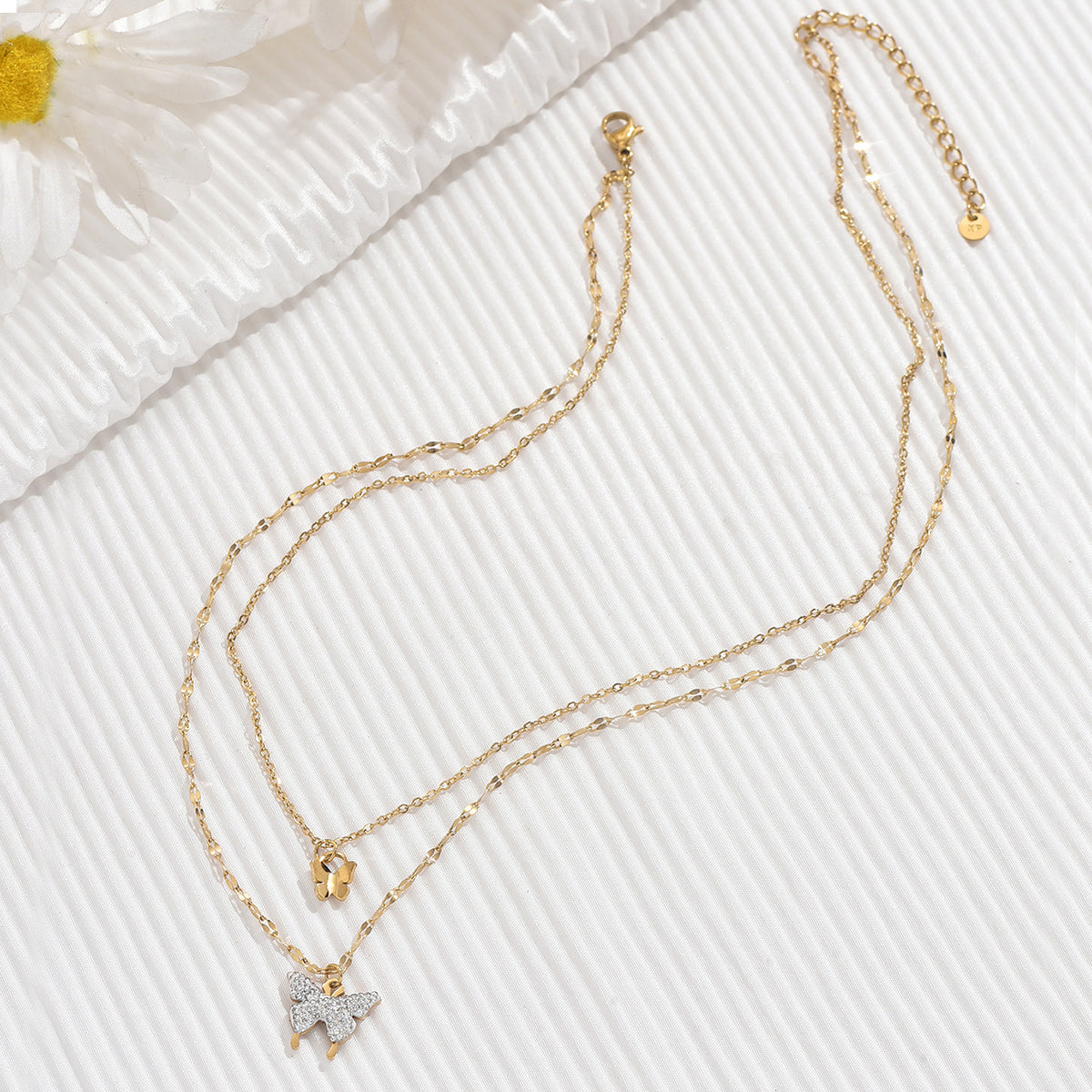 Dainty Shell Butterfly Layered Lariat Necklace