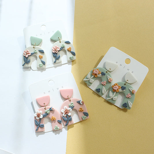 Retro Garden Polymer Clay Dangle Earrings