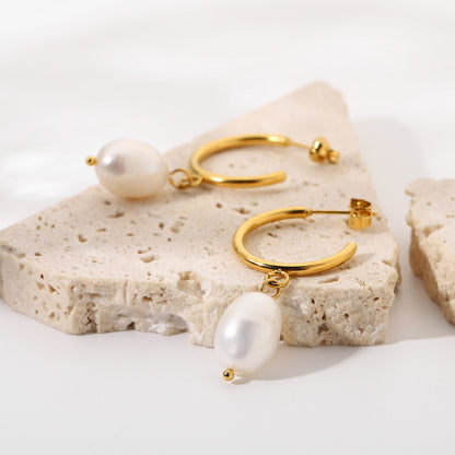 Minimalist Freshwater Pearl Hoop Earrings