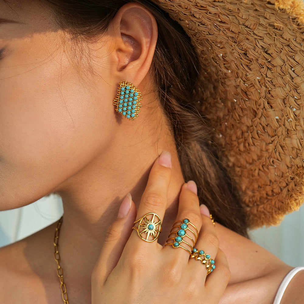 Boho 18k Gold Turquoise Open Rings