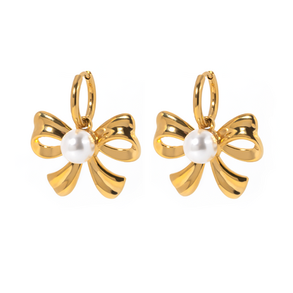 Coquette Bow Pearl Hoop Earrings