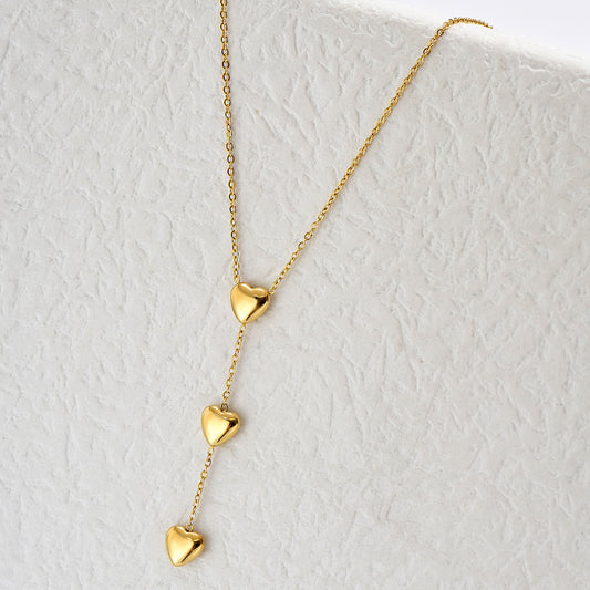 Dainty Triple Heart Lariat Necklace