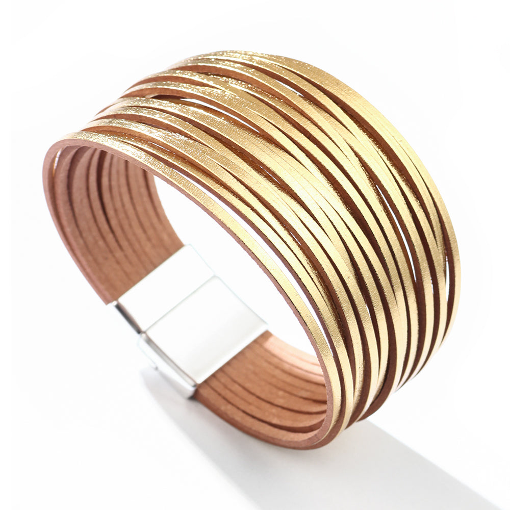 Metallic Leather Wrap Bracelet