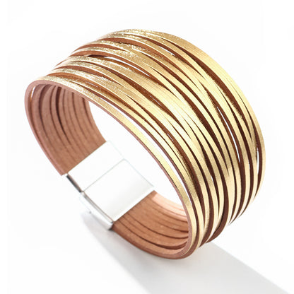 Metallic Leather Wrap Bracelet