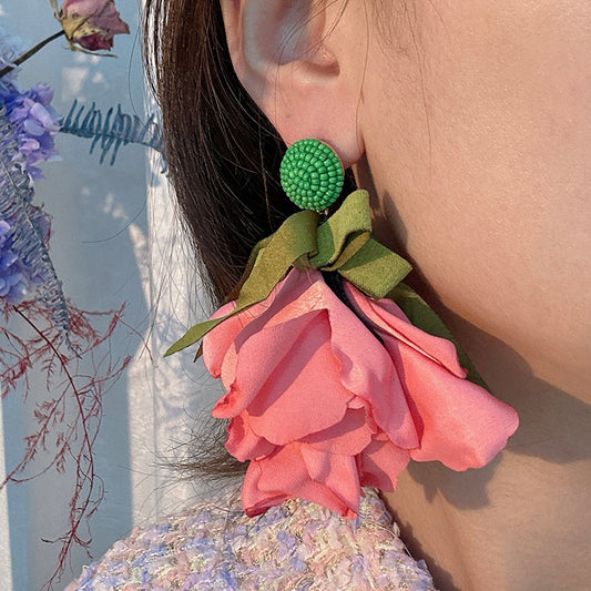 Handmade Art Floral Statement Drop Earrings