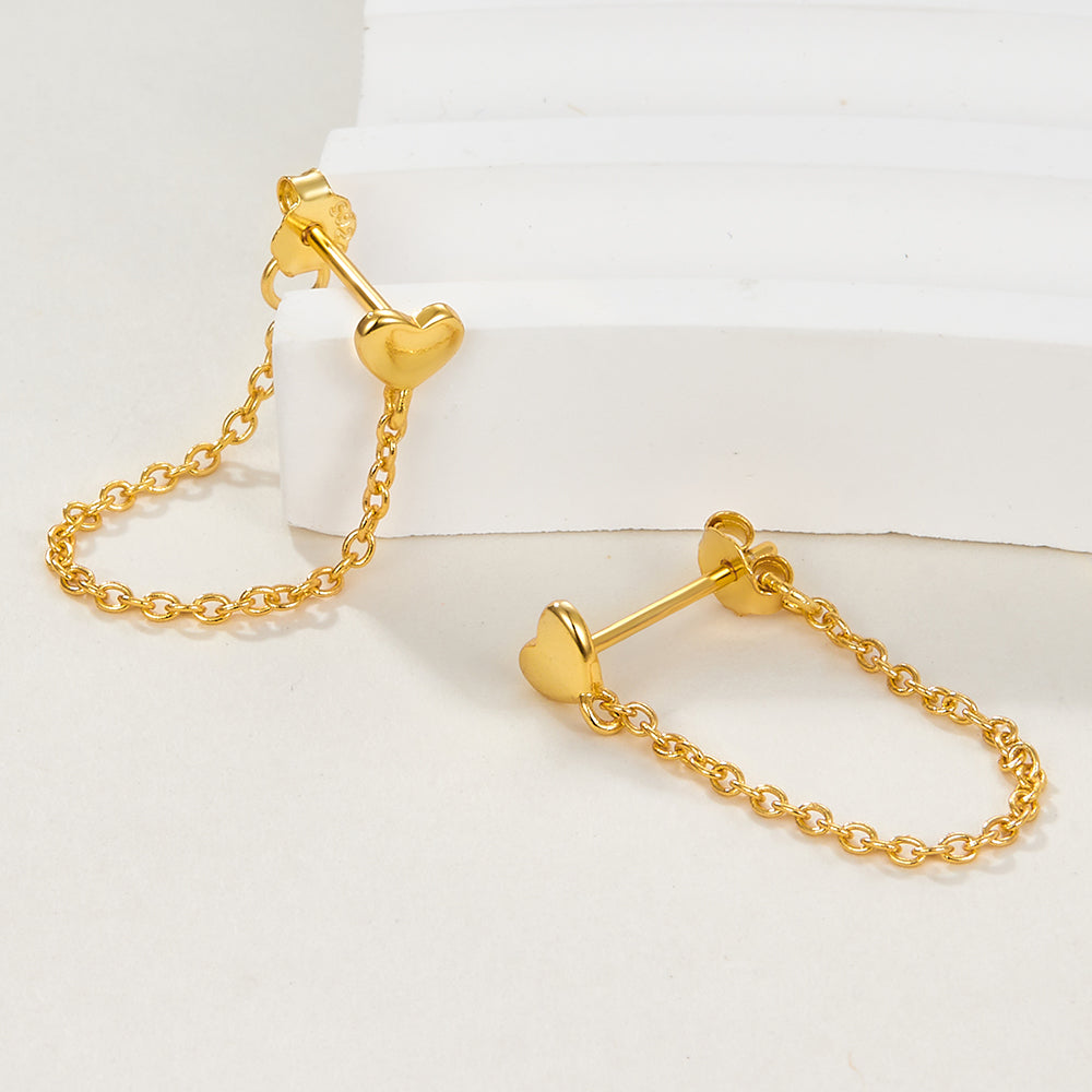 Dainty Heart Chain Stud Earrings