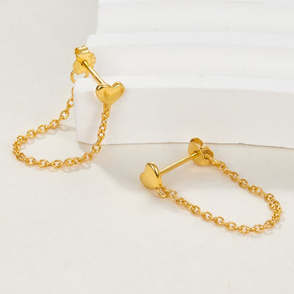 Dainty Heart Chain Stud Earrings