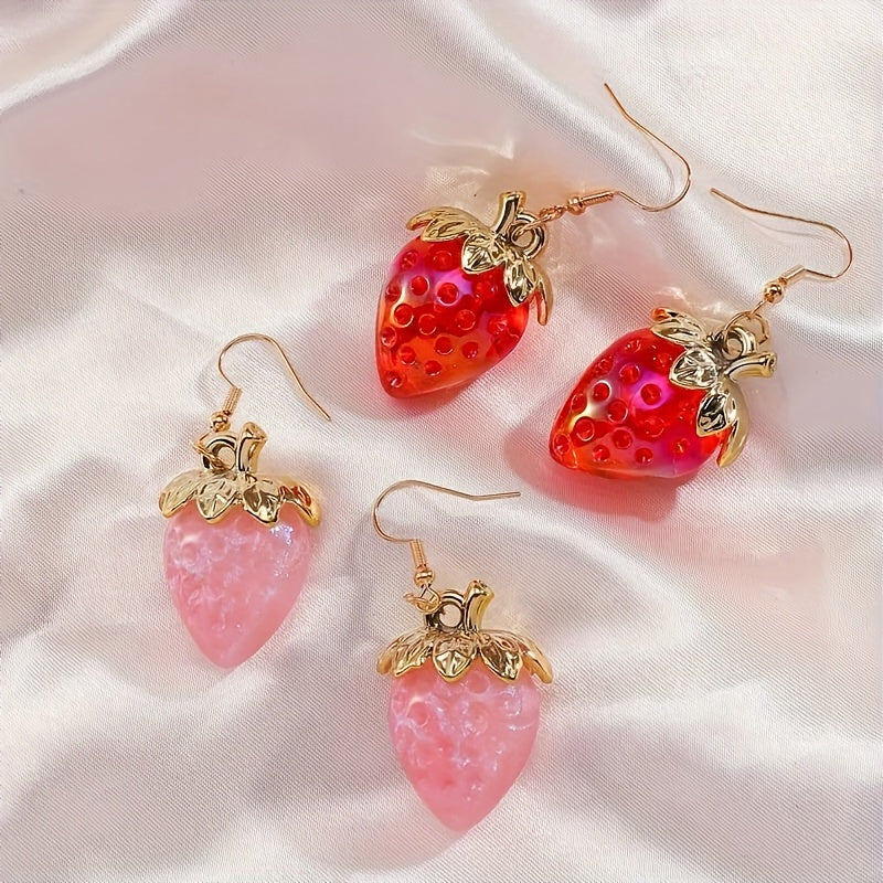 Strawberry Love Resin Dangle Earrings