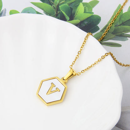 Hexagon Shell Initial Pendant Necklace