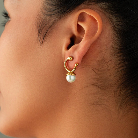 Artistic Pearl Golden Drop Earrings