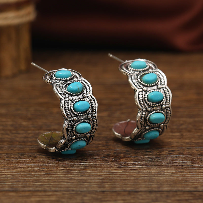 Rustic Turquoise Hoop Earrings