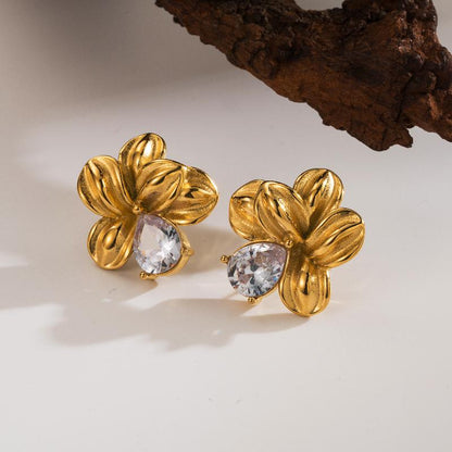 Floral Zircon Golden Studs