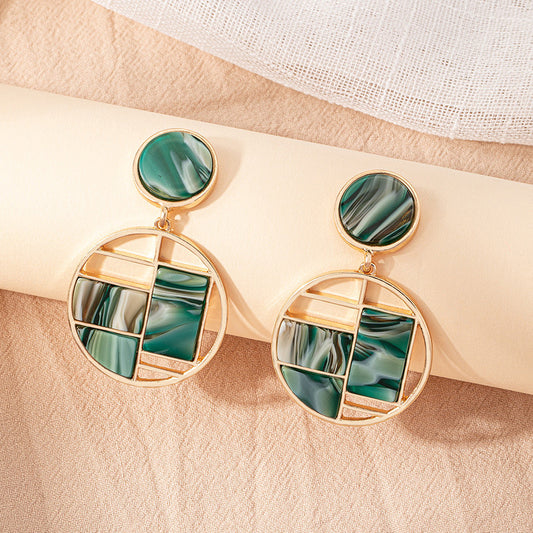 Green Geometric Acetic Acid Drop Earrings