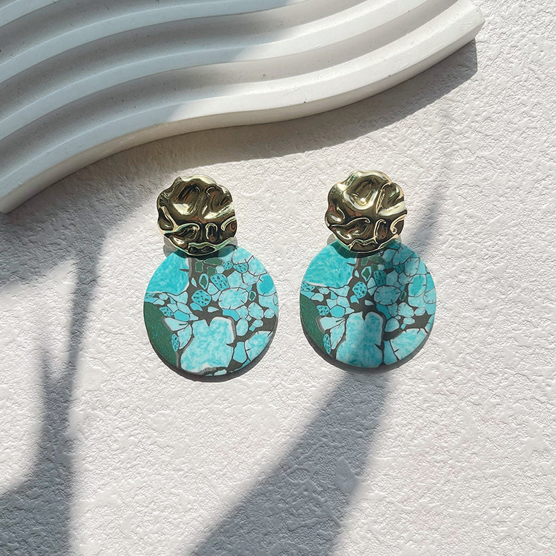 Cyan Polymer Clay Dangle Earrings