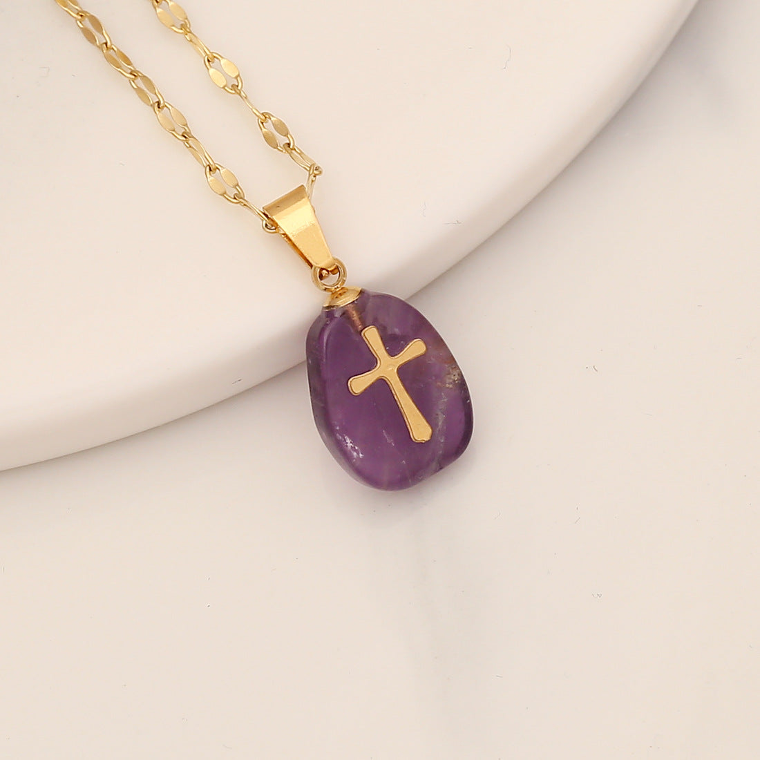 Gemstone Cross Pendant Necklace