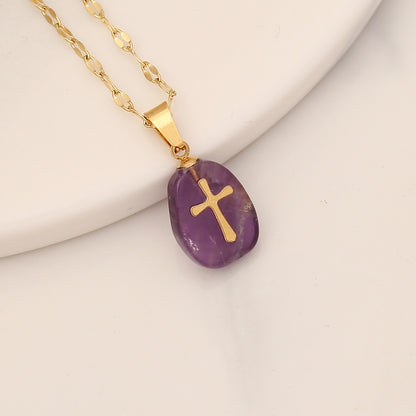 Gemstone Cross Pendant Necklace