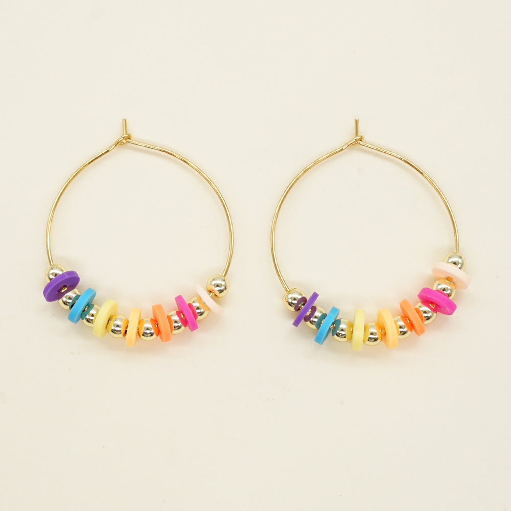 Golden Polymer Clay Beads Hoop Earrings