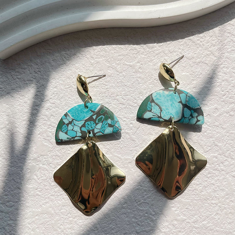 Cyan Polymer Clay Dangle Earrings