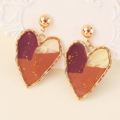 Handmade Art Heart Resin Dangle Earrings