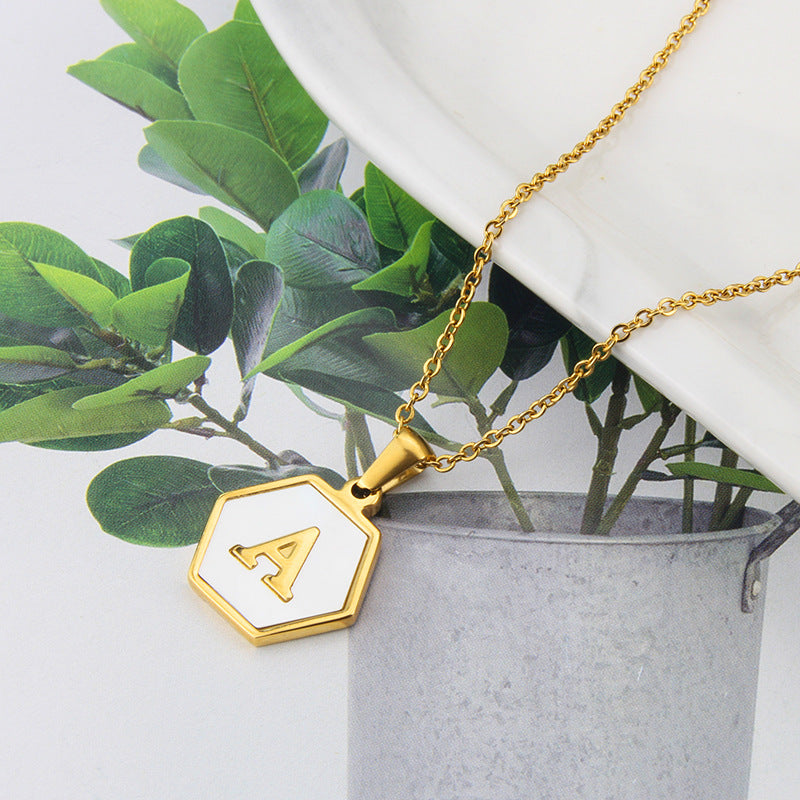 Hexagon Shell Initial Pendant Necklace