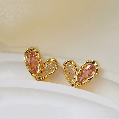 Handmade Crystal Heart Stud Earrings