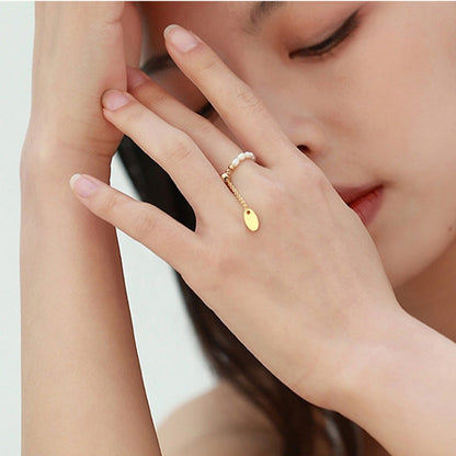 Minimalist Pearl Adjustable Chain Ring