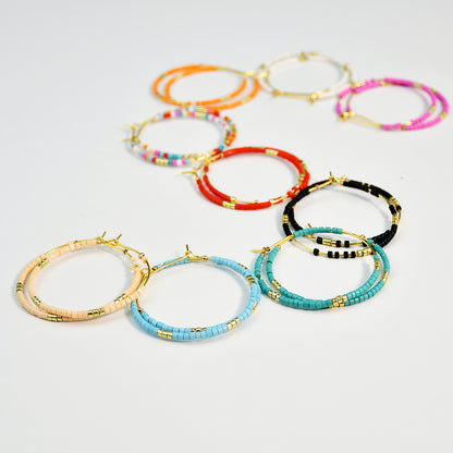 Rainbow Beaded Hoop Earrings