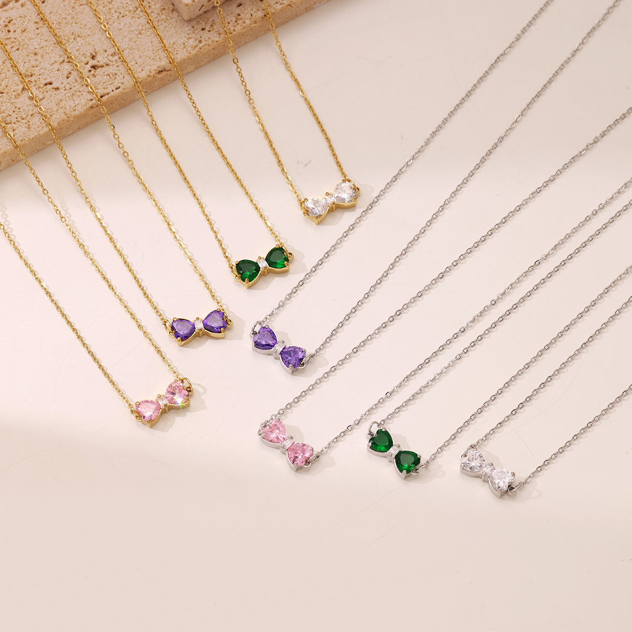 Minimalist Crystal Bow Chain Necklace