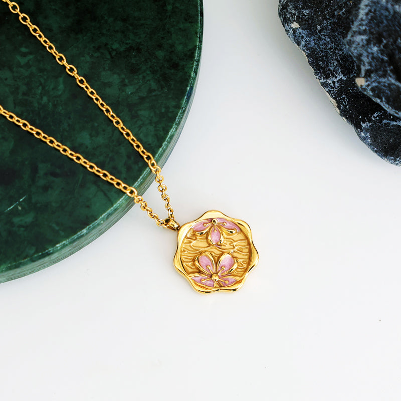 Vintage Stamp Floral Pendant Necklace