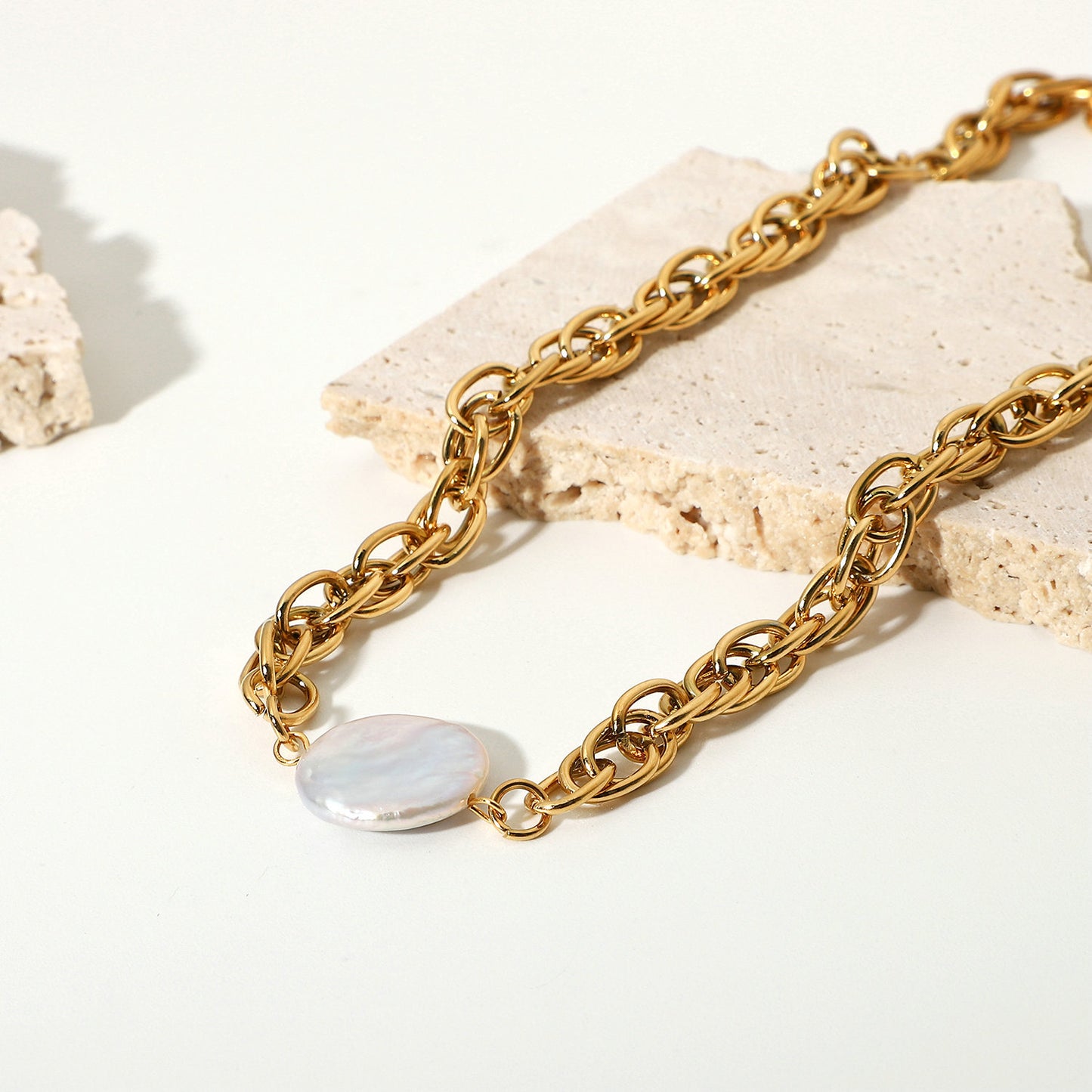 Mother of Pearl Statement Chain Necklace