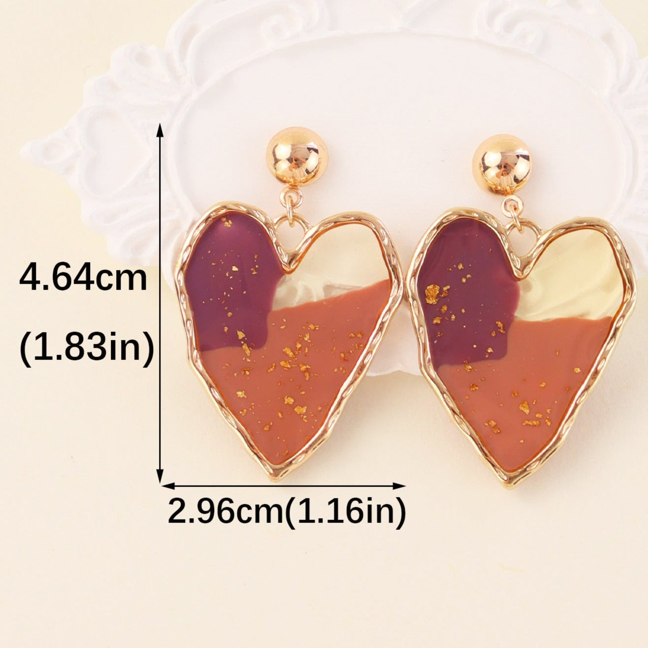 Handmade Art Heart Resin Dangle Earrings