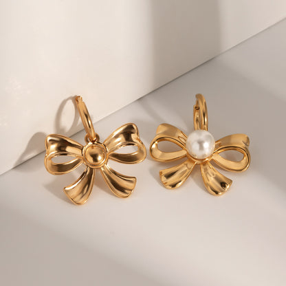 Coquette Bow Pearl Hoop Earrings