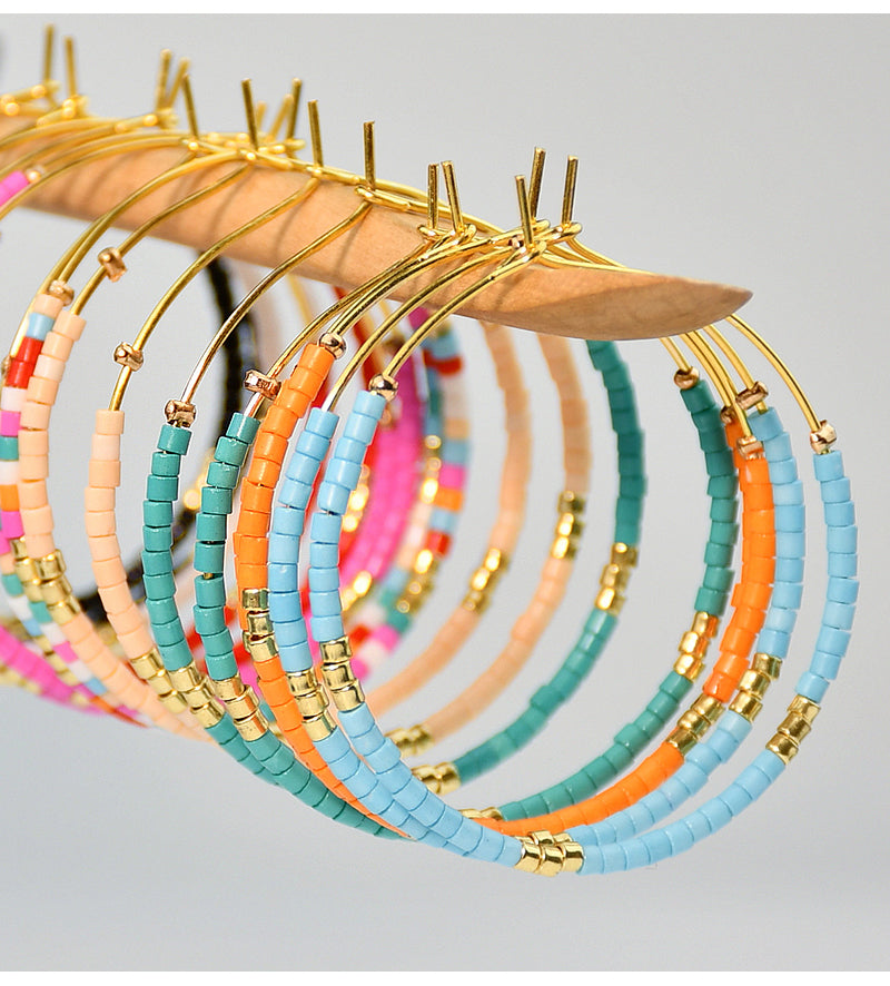 Rainbow Beaded Hoop Earrings