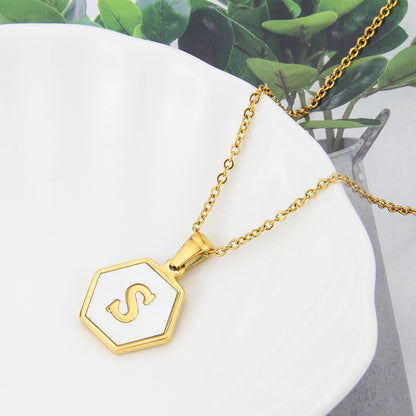 Hexagon Shell Initial Pendant Necklace