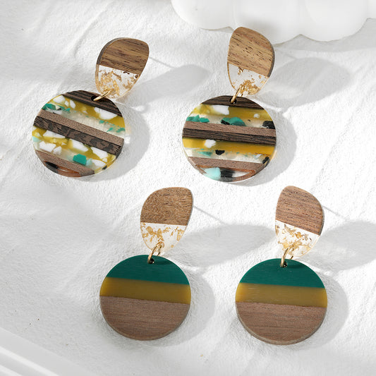 Geometric Wood & Resin Dangle Earrings